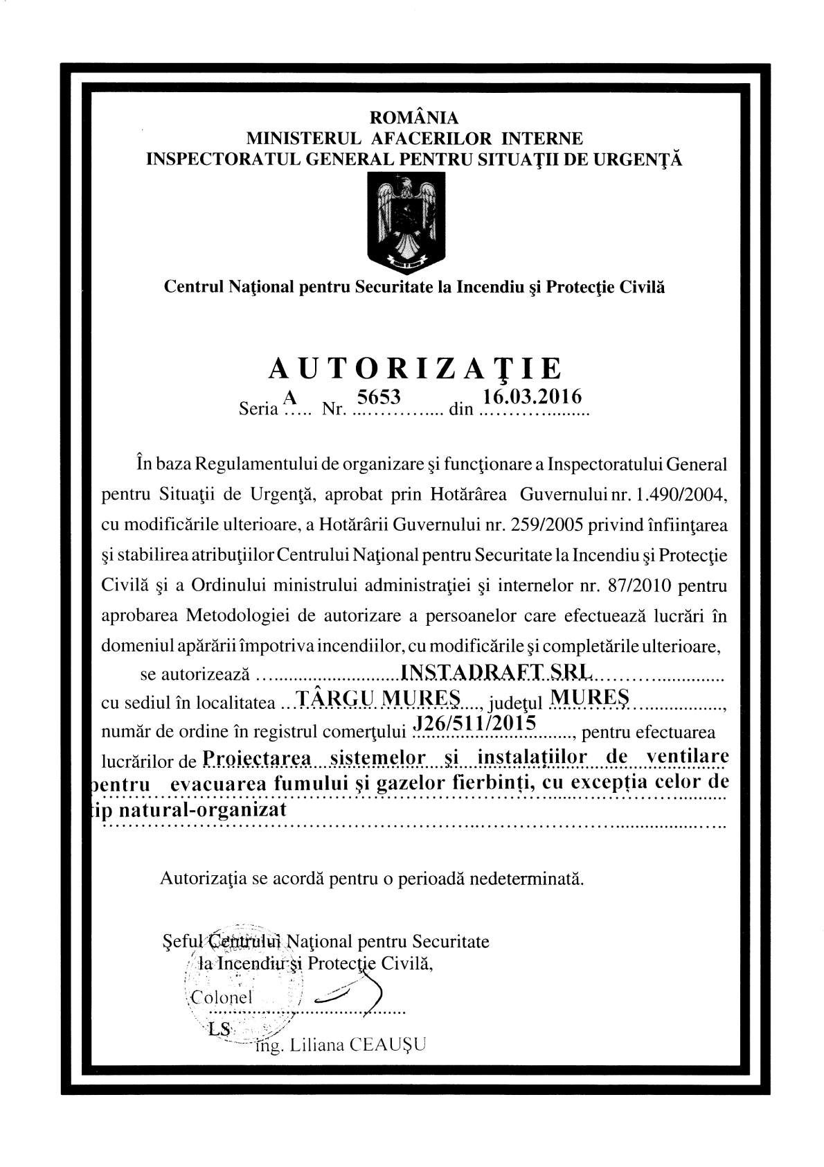 Autorizatie Desfumare