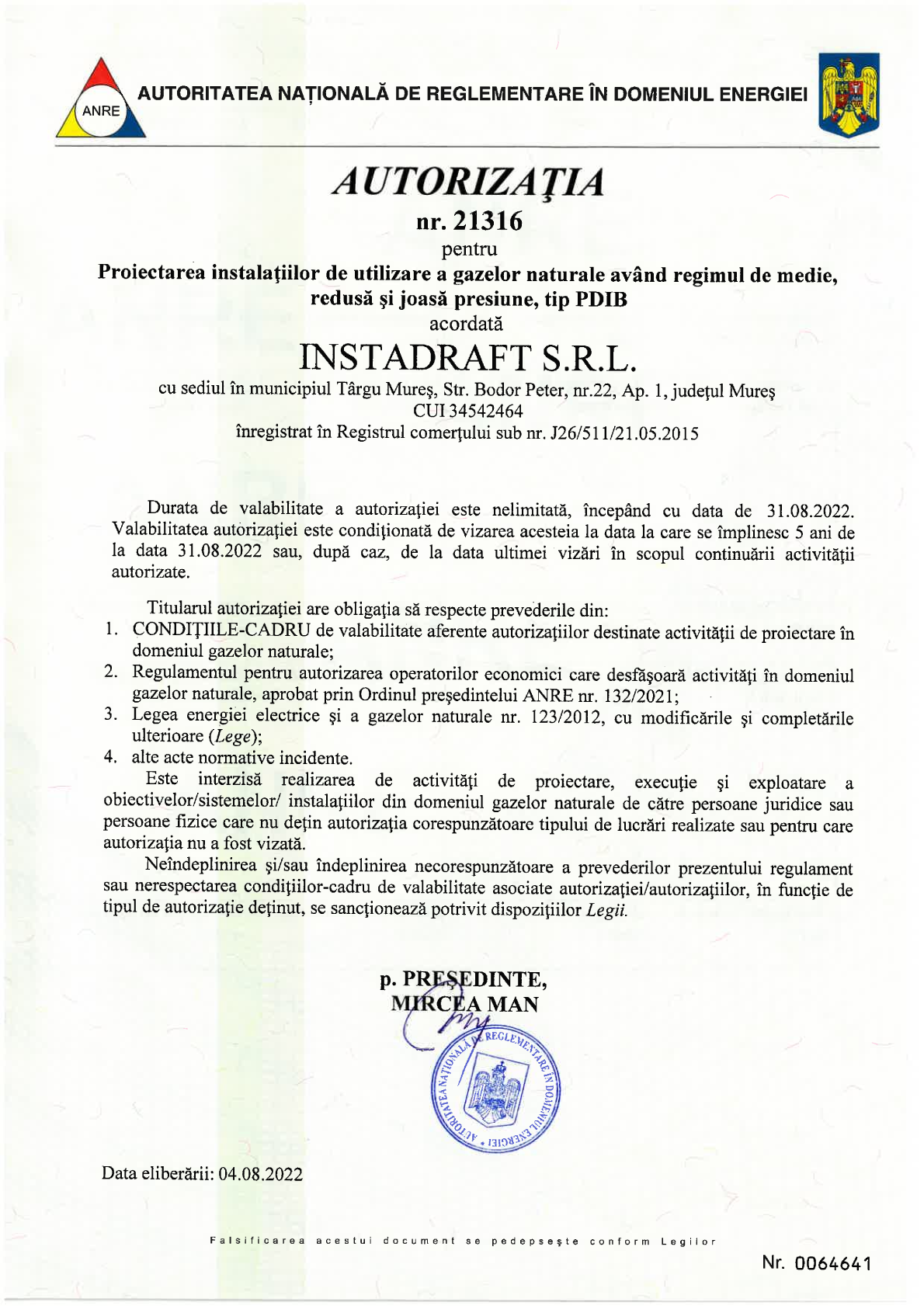 Autorizatie ID gaz PDIB – page 1